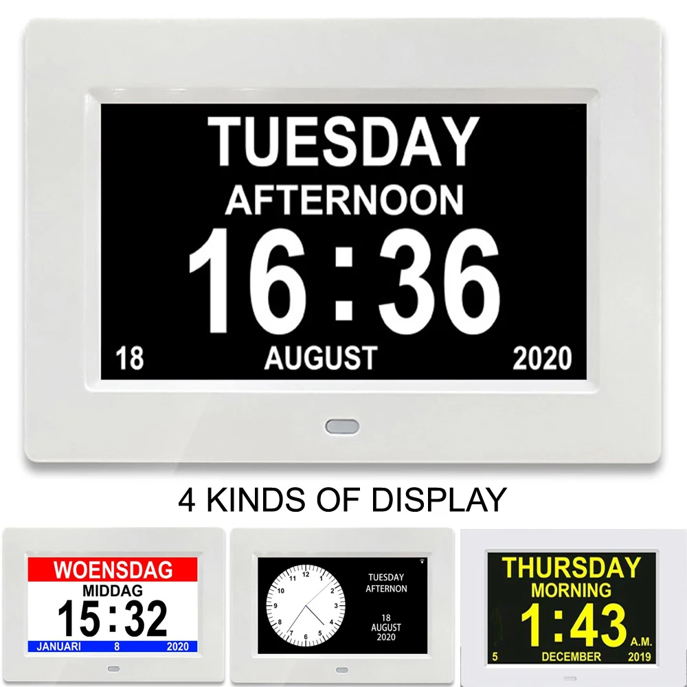 12 alarms digital led calendar clock with multi languages to display medicine time reminder for elder home desk wall decoration free global shipping
