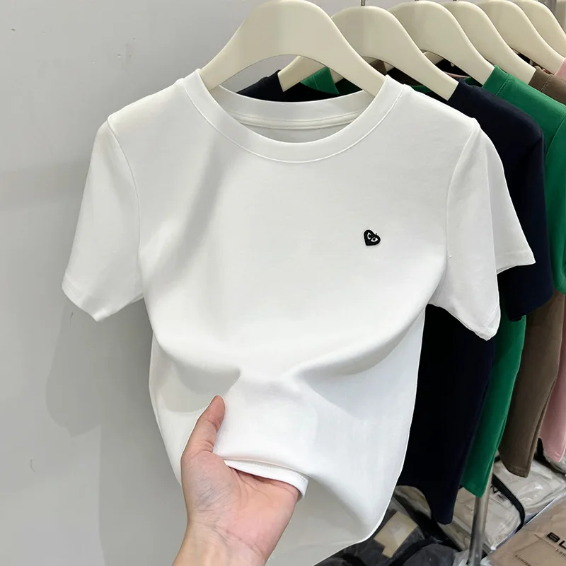 

Short-sleeved t-shirt ladies summer 2023 new style embroidery unique unique slim slim blouse ladies white