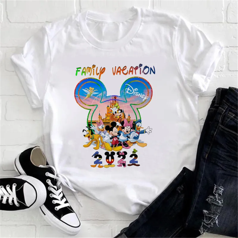 

Women New Kawaii Clothing Disney Family Vacation Mickey Head Print T-shirts Cute Aesthetic Graphic Tees Tops Female T-shirt