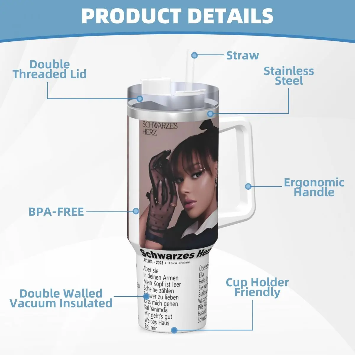Ayliva Cool Singer Tour 2024 Hannover Tumbler Cold and Hot Water Bottle Keep Heat Stainless Steel Thermal Mug