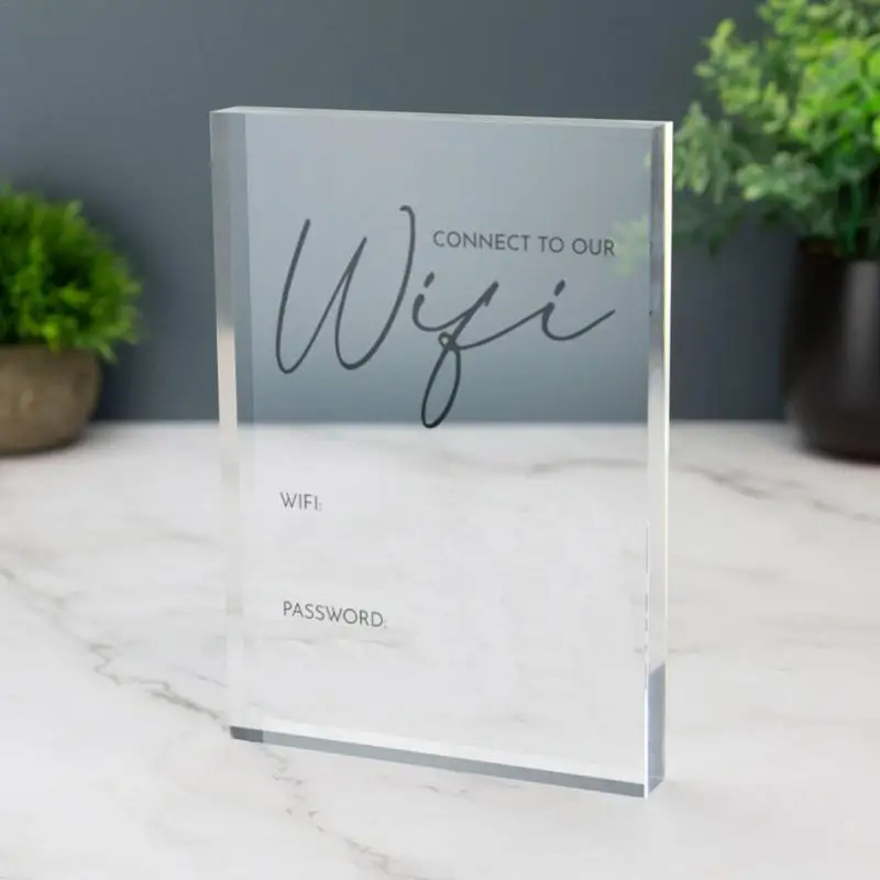 

Acrylic Table WiFi Sign For Guest Room Transparent WiFi Password Freestanding Sign For Home Business Centerpieces Decorations