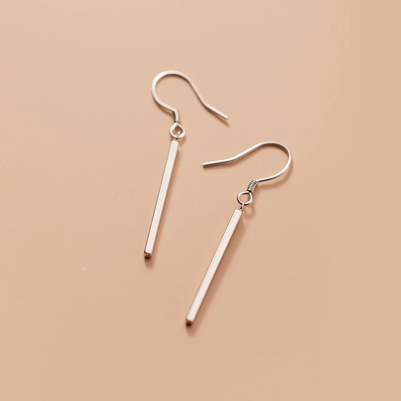 

Genuine 925 Sterling Silver Charm Long Stick Dangle Earrings for Women Wedding Party Gift Fine Jewelry