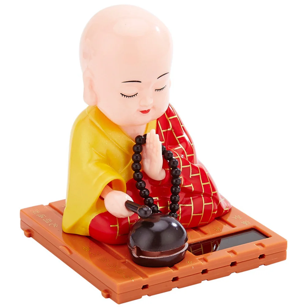 

Monk Toy Head Car Statue Shaking Solar Figurine Tumbler Bobblehead Dashboard Interior Toys Wooden Mini Nodding Swing Ornament