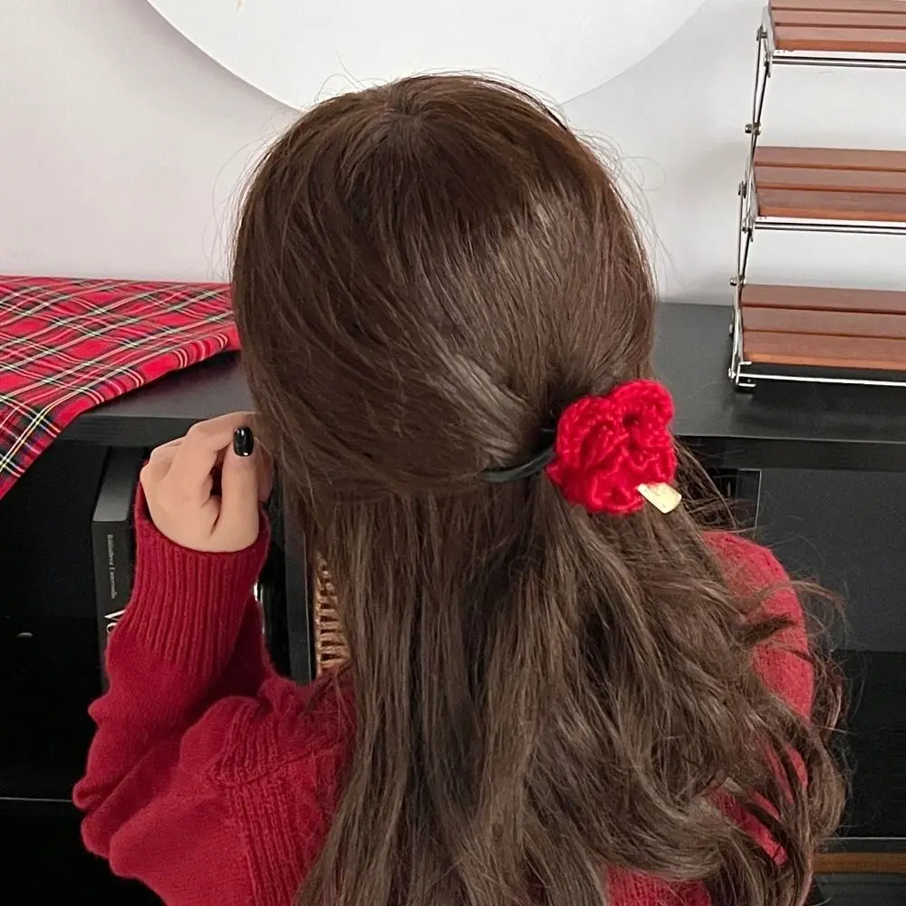 Модная вязаная роза коготь для волос 3D шерстяная веревка с цветком резинка зажим