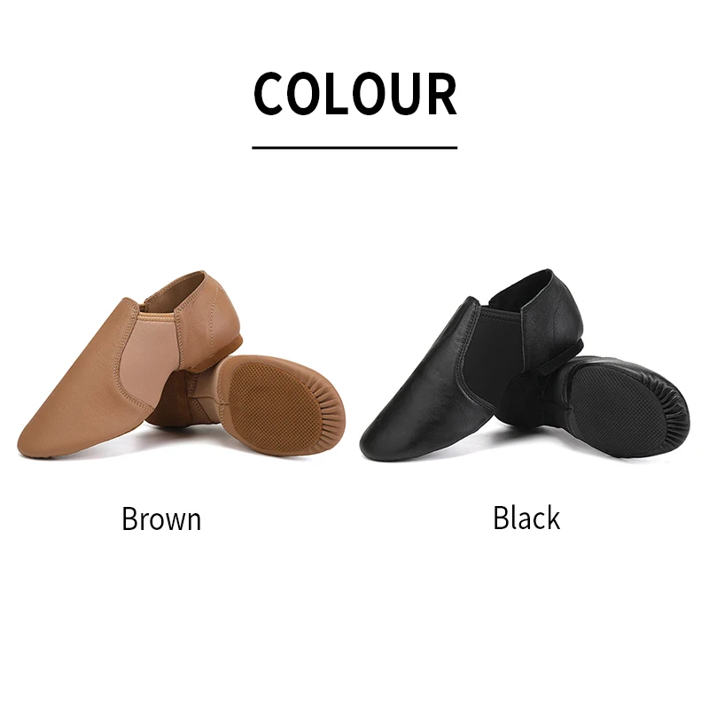 RUYBOZRY Genuine Leather Jazz Dance Shoes Tan Black Antiskid Sole Jazz Shoes Toddler Girls Woman Gymnastics Unisex Slip On Jazz
