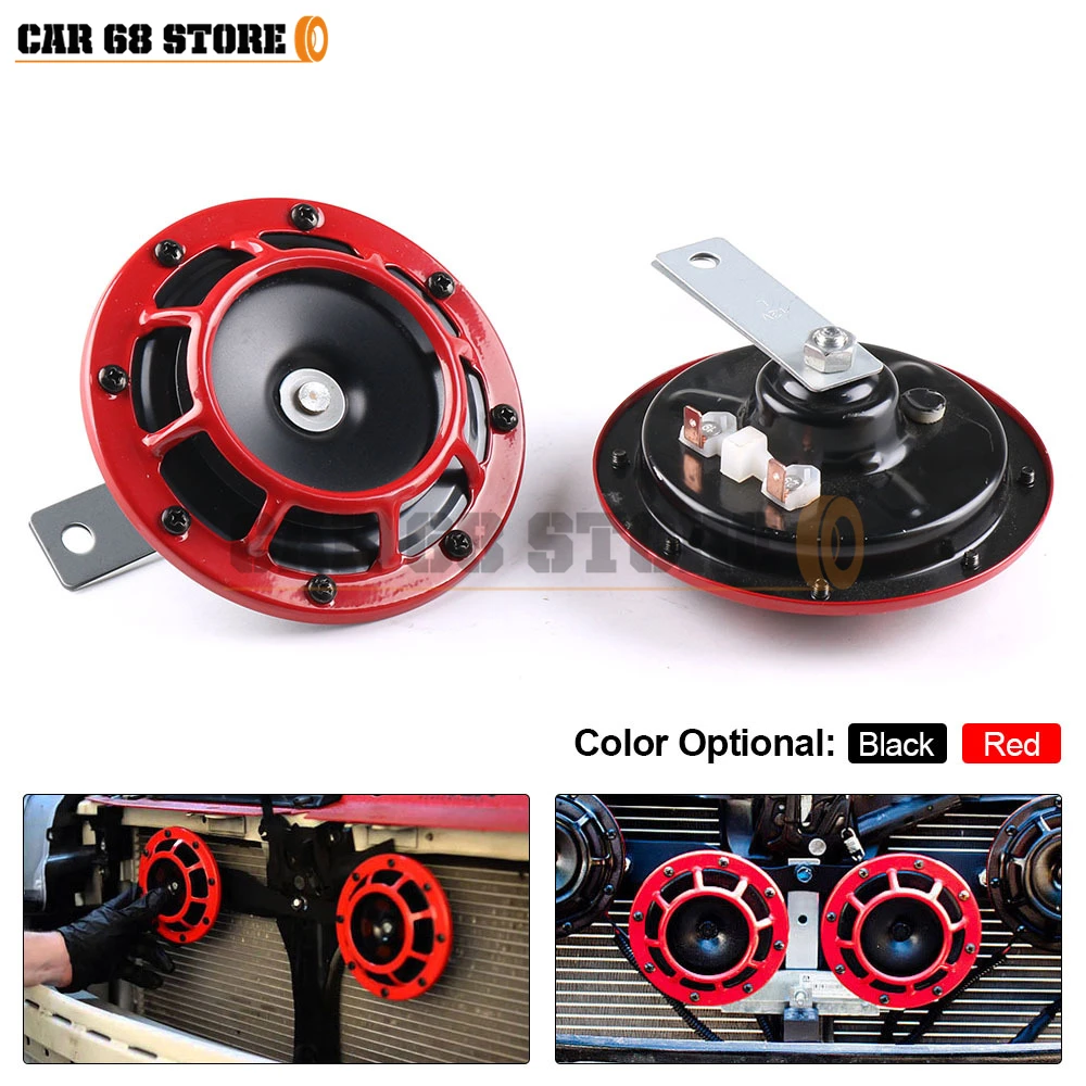 

Red/Black Hella Super Loud Compact Electric Blast Tone Air Horn Kit 12V 115DB For Motorcycle Car 2pcs/set