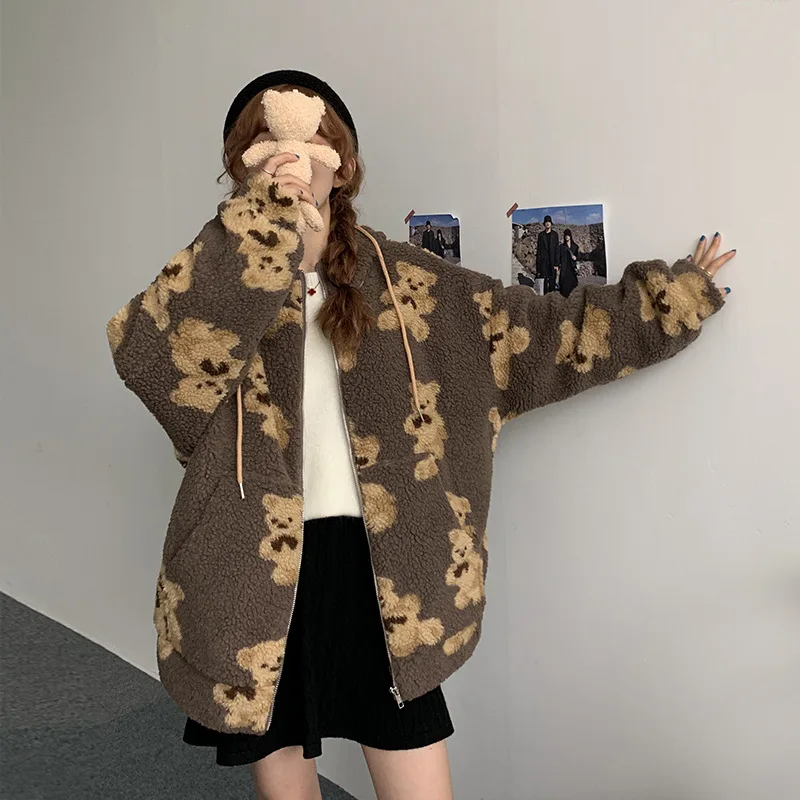 

Spring Womens Hoodies Cute Teddy Coat Women Harajuku Loose Kawaii Korean Sweatshirt Oversized New Hoodie Streetwear 2021 Fashion