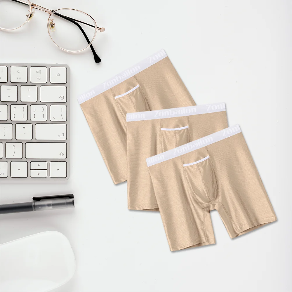 Men's Regular Long Leg Boxing Pants Soft Ball Pouch Comfortable Nylon Men Boxer Underwear Male Panties
