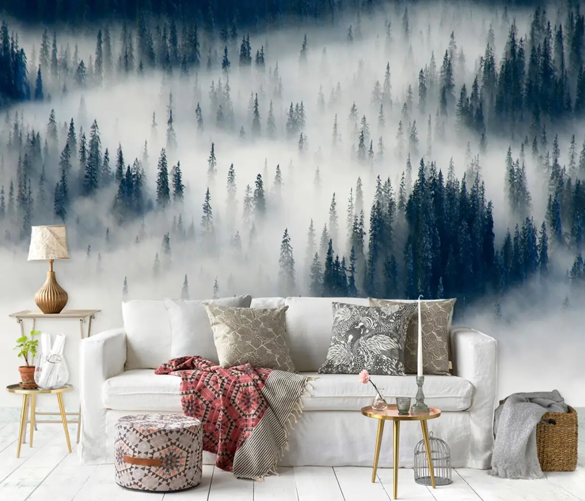 custom Nordic foggy forest mural wallpaper for bedroom walls TV Backdrop Photo Wallpaper Living Room room decoration accessories