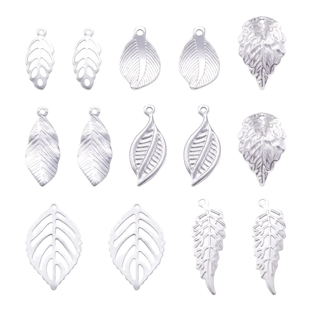 

Pandahall 56Pcs Mixed Shape Leaf Stainless Steel Pendants Metal Charms With Hole For Necklace Bracelet Jewelry Making Gift