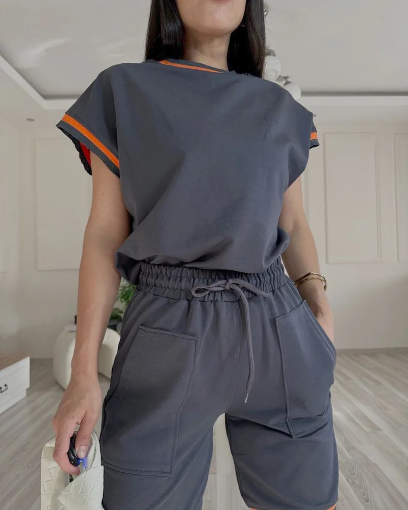 Женский комплект из 2 предметов футболка и шорты смески хлопка с коротким рукавом