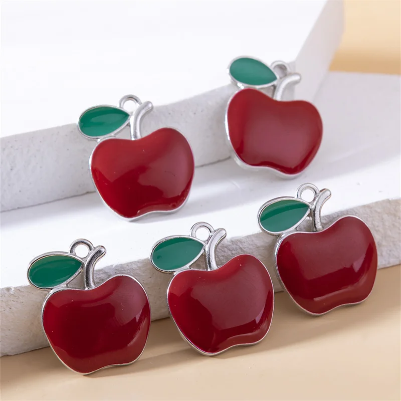 10 шт./упаковка, эмалированные Подвески в виде яблока, 23 х20 мм