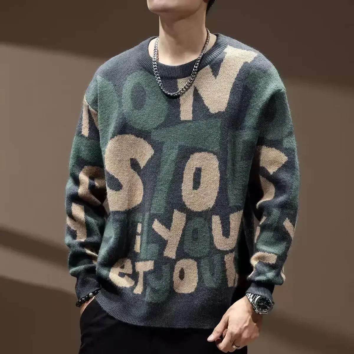 Японский винтажный мужской свитер свободного покроя модный вязаный топ