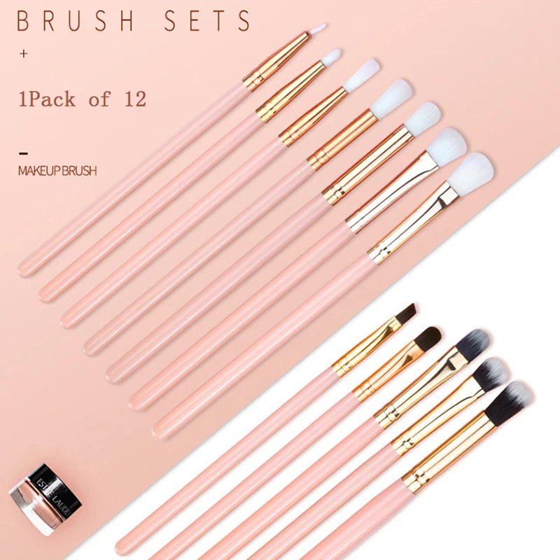 

Набор из 12 кистей для макияжа, женская кисть для теней, женская кисть для теней, телесная розовая кисть для хайлайтера