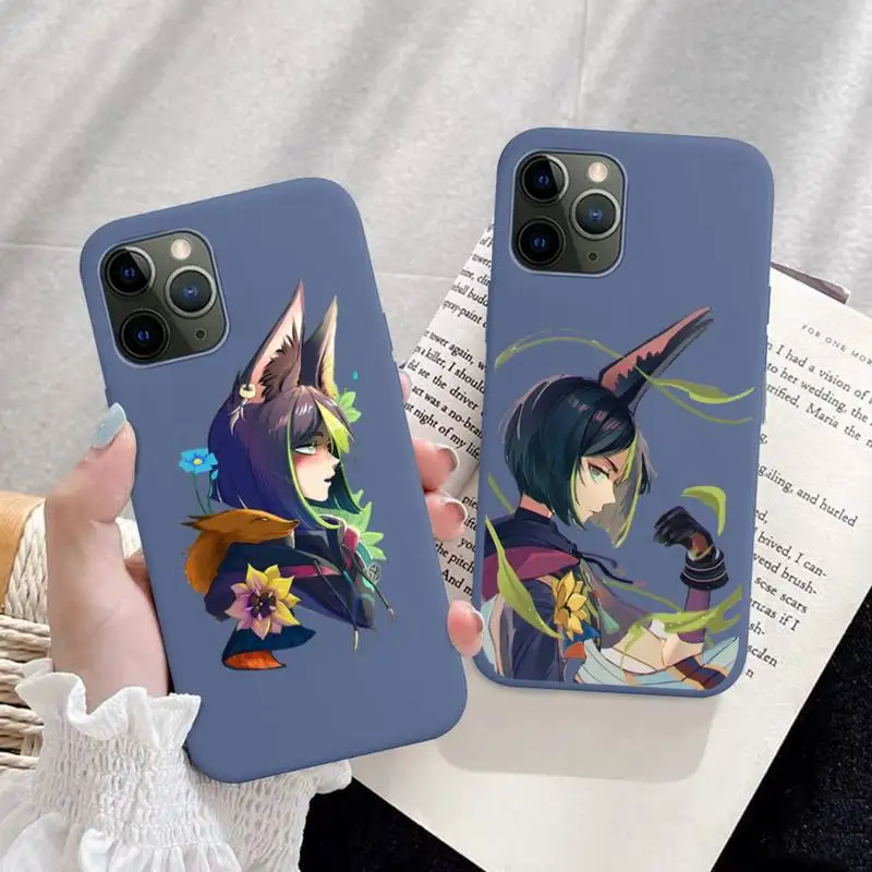 

Genshin Impact Tighnari Phone Case for iPhone 11 12 13 Mini Pro Xs Max 8 7 6 6S Plus X XR Solid Candy Color Case