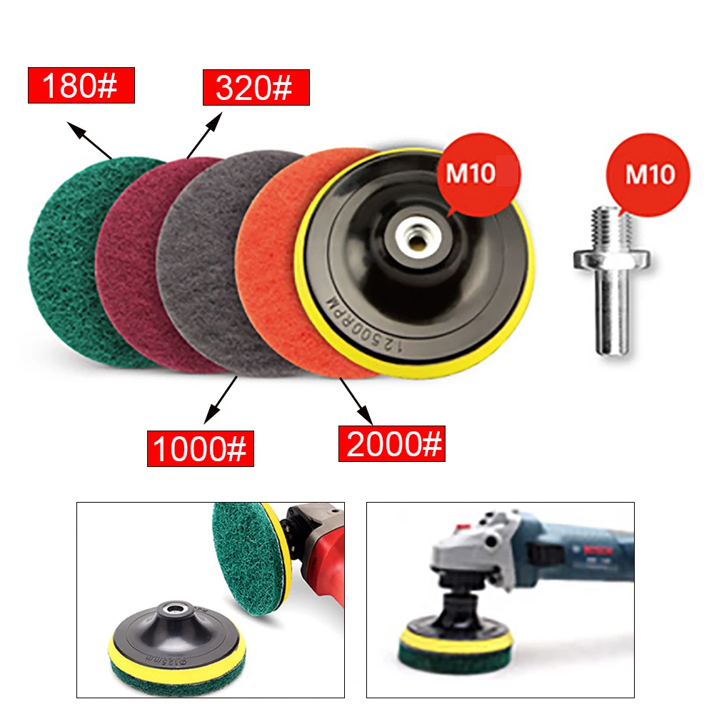 

4" 5" 6" Drill Power Brush Tile Scrubber Scouring Pads Cleaning Kit Non-woven Abrasive Sanding Disc for Polishing & Grinding