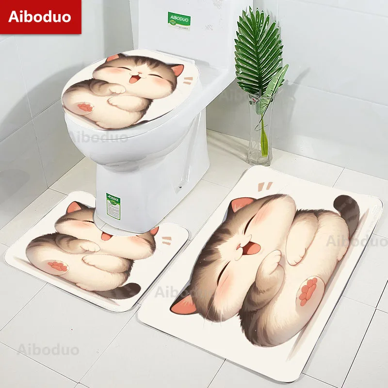 Мультфильм Kawaii Little Cat узор для ванной комнаты 3 шт./компл. коврик дома фланелевые