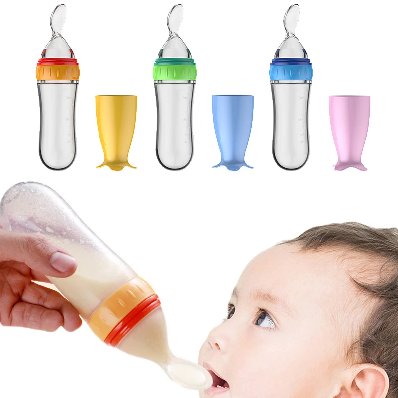 

Baby Spoon Bottle Feeder Medicine Puree Rice Cereal Feeding Spoons Kids Toddler Squeeze Silicone Utensils Infant Accessories