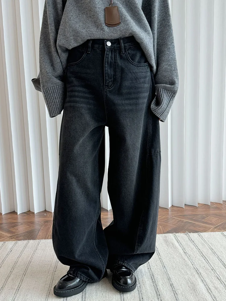 Женские винтажные мешковатые джинсы из толстого флиса зима 2024 женская уличная
