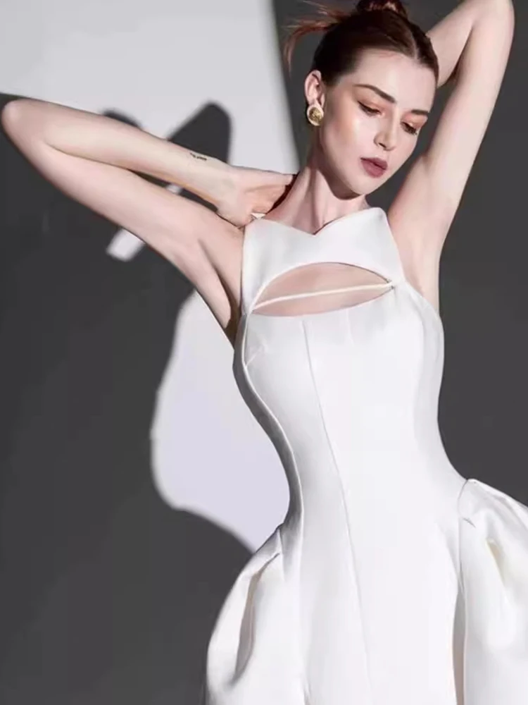 Женское ажурное платье без рукавов DEAT однотонное Плиссированное вечернее