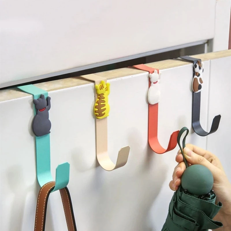 

6PCS Steel Cat Door Hooks Towel Bathroom Accesories Kitchen Cabinet Clothes Home Storage Hanger Bathroom Towel Hanging Hook