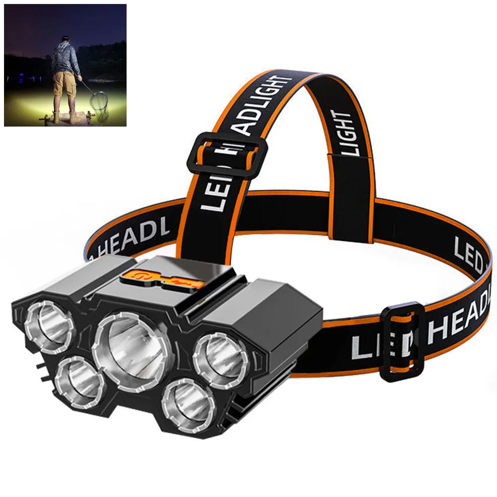 

Waterproof Rechargeable Head Torch Headlamp 5 Led Strong Lights Inspection Light Durable Super Bright Night Camping Equipment
