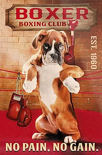 

Metal Tin Sign Wall Decor Boxer Dog Signs Wall Art4 Hanging Plaque Aluminum Signage Posters 8x12 Inch