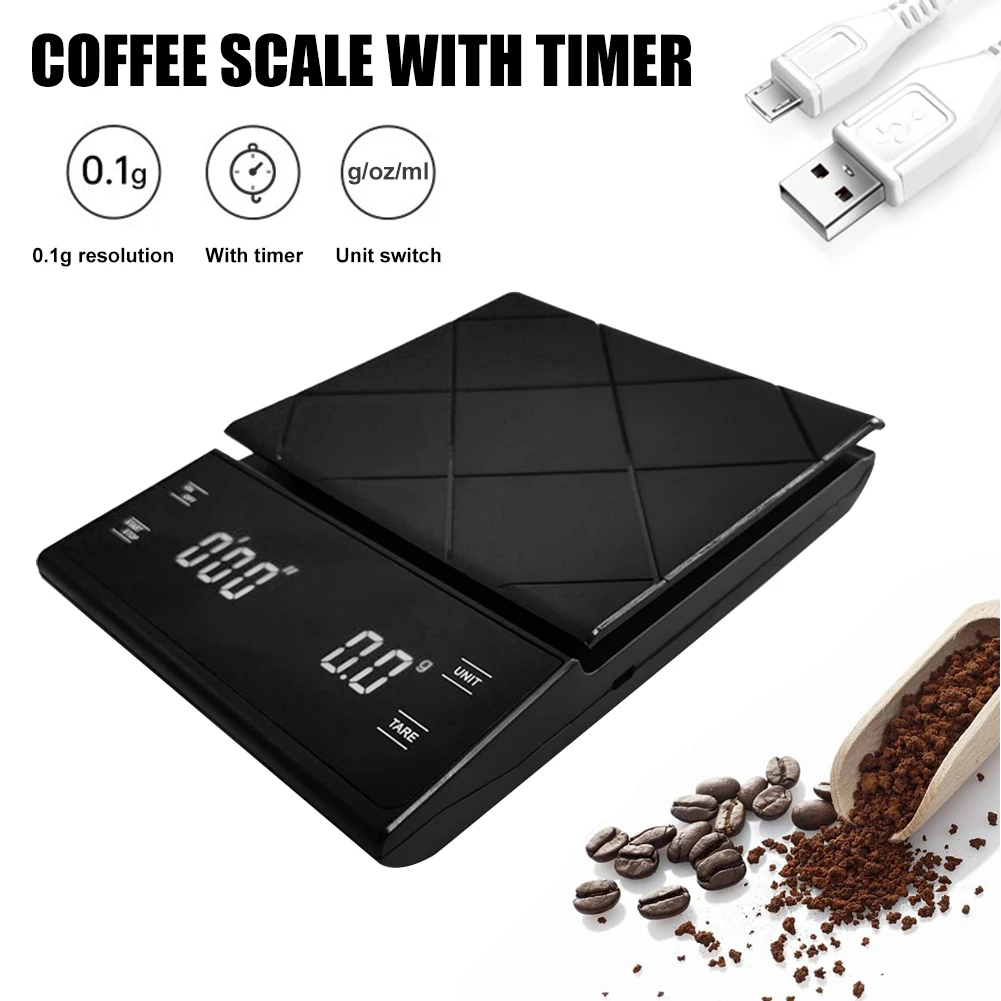

2022 New Kitchen Scale 0.3-3000g With Smart Digital Electronic Precision Timer Drip Portable Household Coffee Scale