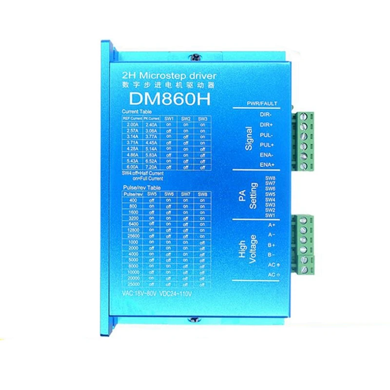 

Цифровой Драйвер шагового двигателя DM860H DSP, 57/86, с вентилятором, 2-фазный Nema23,34 DMA860H 7,2a, 18-80VAC, для печати ЧПУ