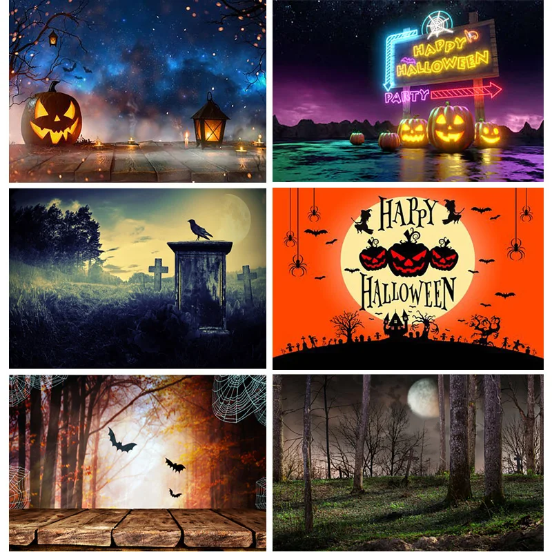 

Vinyl Custom Halloween Backdrop Pumpkin Forest Moon Tombstone Photography Background For Photo Studio Props 22723 WCJ-01