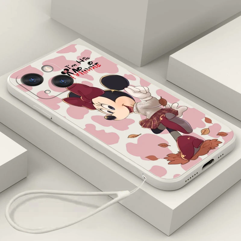 

Cute Minnie Disney For iPhone 14 13 12 Mini 11 Pro XS MAX XR X 8 7 6S SE Plus Liquid Rope Shockproof Phone Case