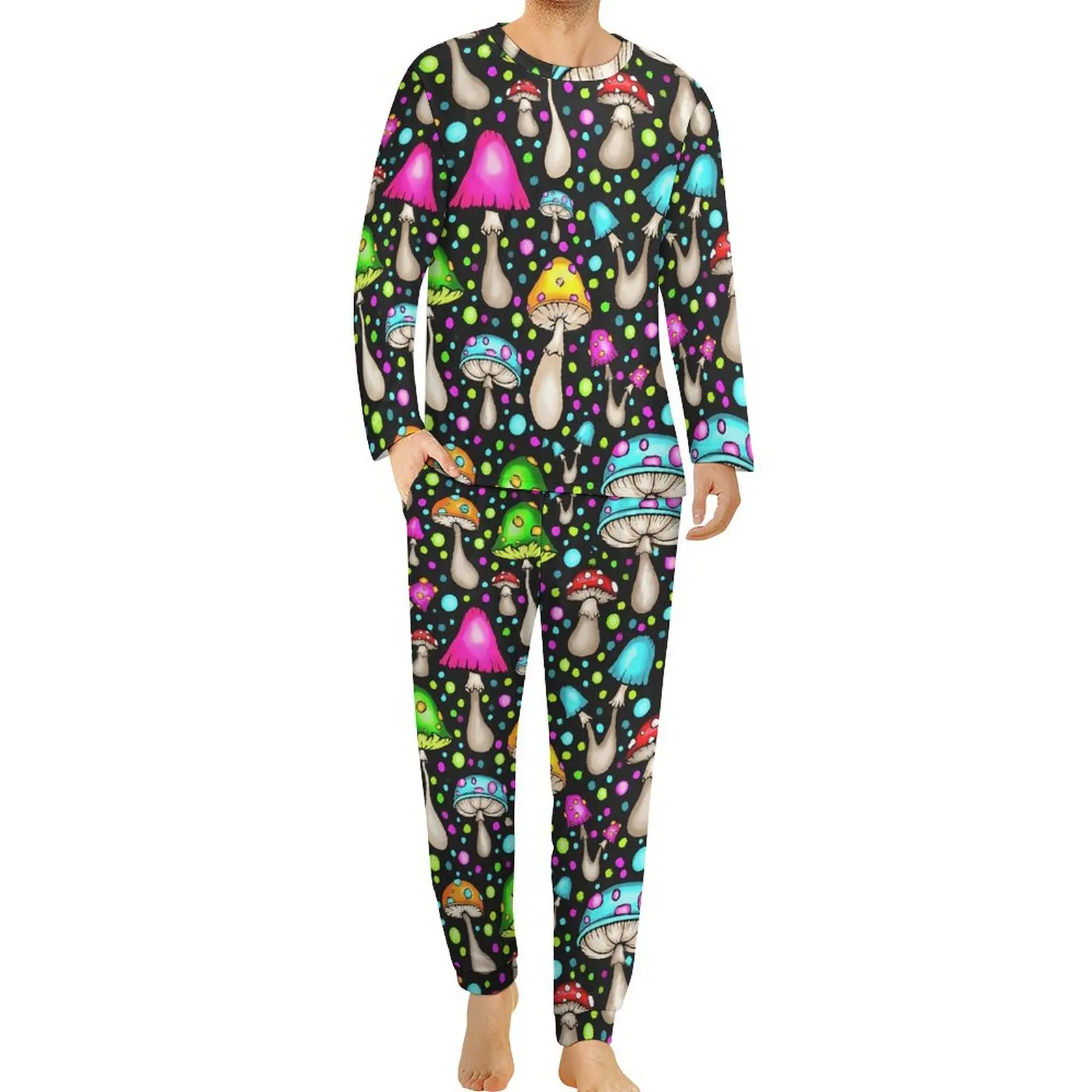 

Magic Mushroom Pajamas Autumn 2 Pieces Happy Hippie Mushrooms Romantic Pajama Sets Men Long Sleeve Casual Design Home Suit