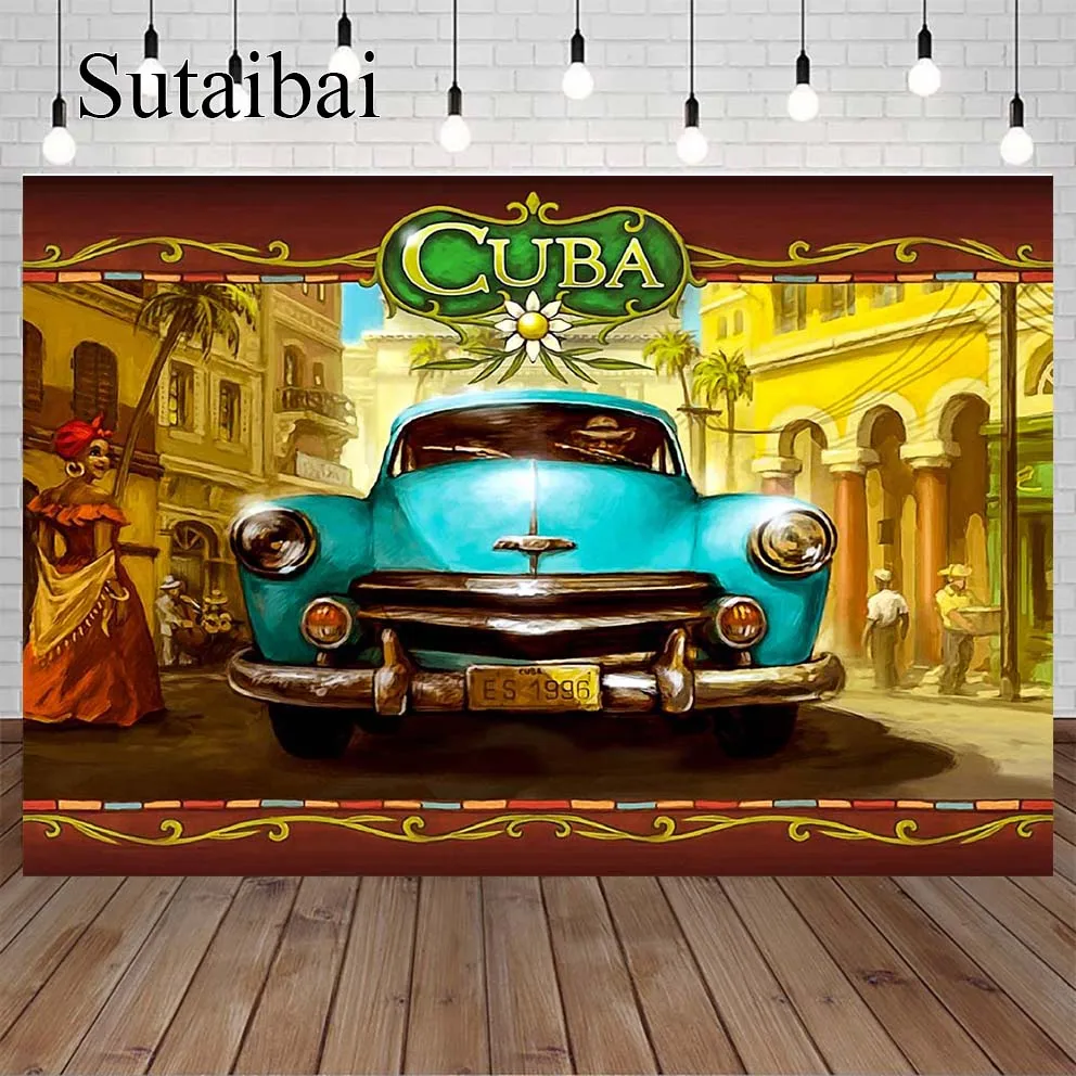 

Vintage Cuba Car Havana Street Backdrop Baby Child Birthday Party Custom Photo Background Photography Backdrops Quality Vinyl