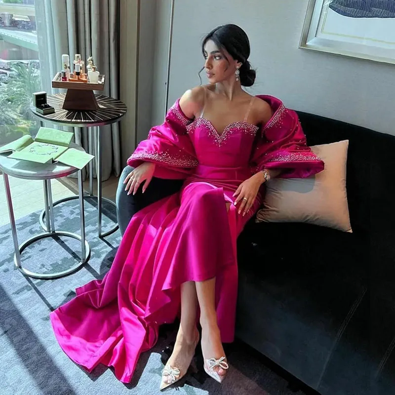 

OEING Fiscuia Off The Shoulder Prom Dresses Detachable Train Evening Dress Floor Length Formal Occasion Gown Vestidos De Noche