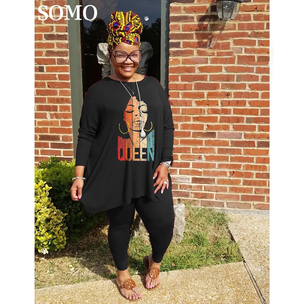 

2022 Повседневная модная женская одежда больших размеров с принтом, комплект из двух предметов, топ с круглым вырезом и длинные штаны, спортивный костюм, оптовая продажа, Прямая поставка