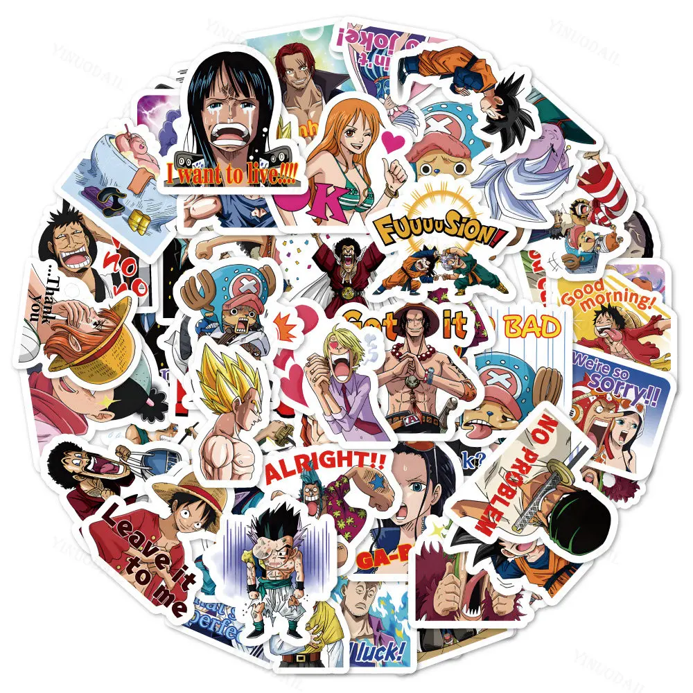 

100pcs Anime Dragon Ball One Piece Stickers Luffy Nami Son Goku Cartoon Decals DIY Skateboard Car Phone Cool Sticker