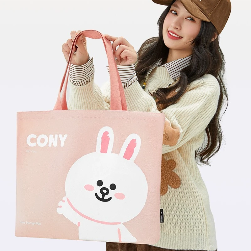 Фото Line friends Коричневый Cony Sally Высококачественная креативная простая портативная дополнительная тканевая сумка Большая вместительная холщовая сумка №5