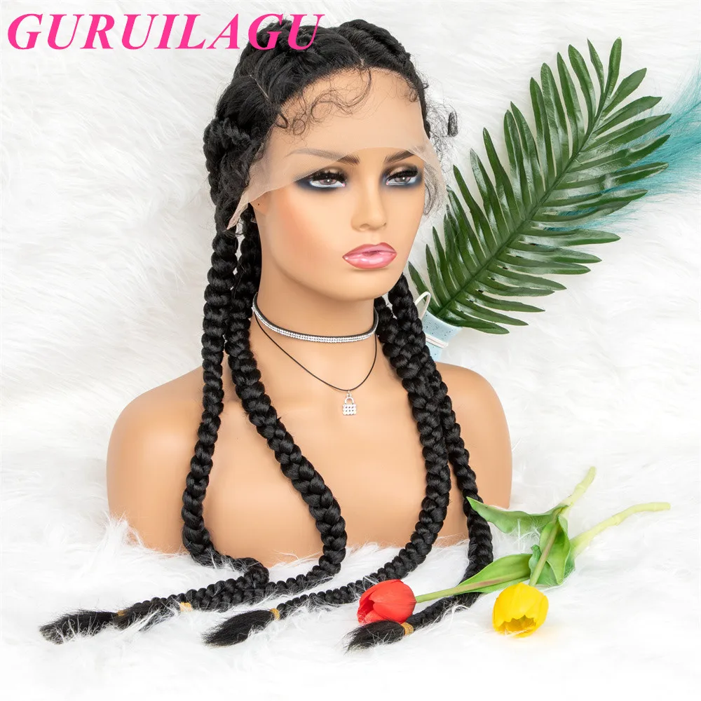 GURUILAGU Synthetic Hair Braided Wigs for Women 30inch Lace Front Wigs With Baby Hair Women's wigs Box Braided Twist Wig Female