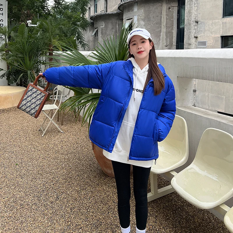Korean Style Women Winter Puffer Jacket Loose Oversized Solid Stand Collar Female Cotton Padded Warm Coat Parkas Clothes