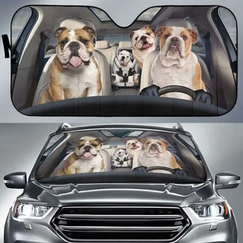 

Bulldog Family Funny Safe Driver Auto Sun Shade Car Accessories, Customized Gift Custom Animal Pattern Sunshade,STYLE FOR CAR
