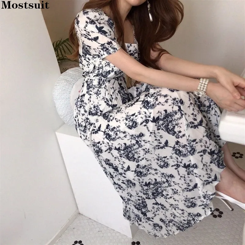 

Женское длинное плиссированное платье, элегантное Чернильное Платье макси с квадратным вырезом и шнуровкой, модель 2022 в Корейском стиле на ...