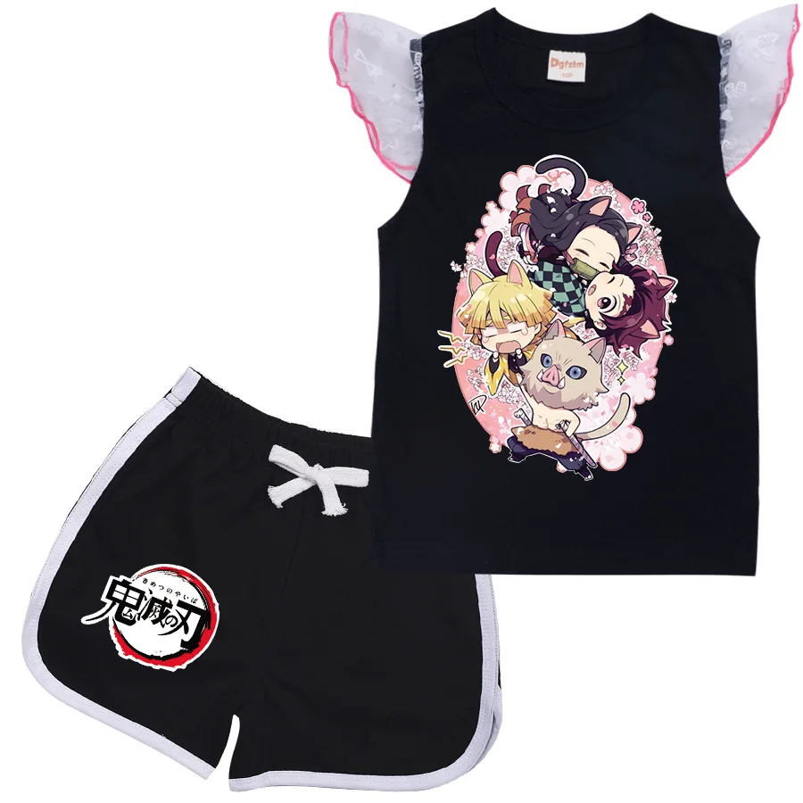 

Game Demon Slayer Kids Summer Clothes Baby Girl Boys Cotton T-shirt+Shorts 2 Piece Set Children Clothing Sports Suits