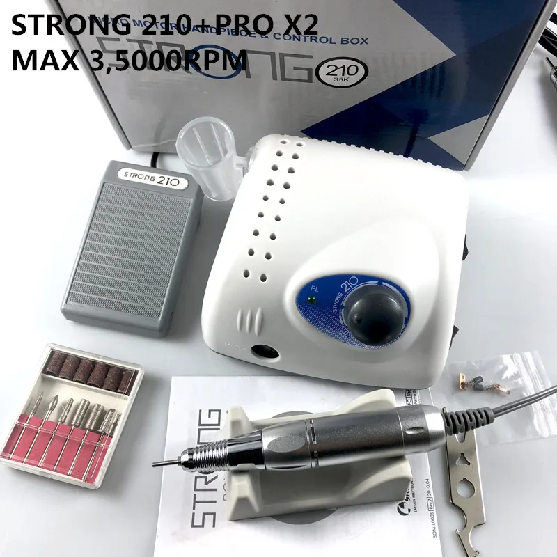 2019 NEW STRONG 210 control box 35000rpm Handpiece PRO X2 65W Nail Drills Manicure Machine Pedicure Electric File Bits