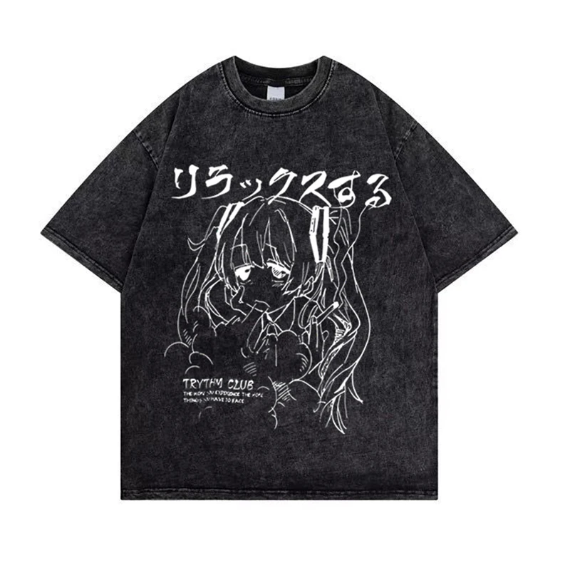 

Летняя модная мужская футболка с эффектом потертости, Повседневная рубашка Y2k с рисунком феи, стиль гранж, Мужская футболка из 100% хлопка, бол...