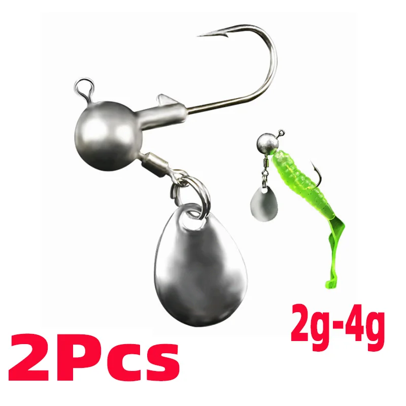

6Pcs 2g-4g High carbon steel Soft Lure Jig Head Spinner Fishing Hooks Spoon Rotating Sequins Baits Wobbler Tackle Round Shape
