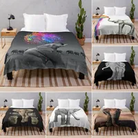 Watercolour Elephant Big Wild Animal Flannel Throw Blanket Super Soft Lightweight Warm King Full Size for Sofa Couch Living Room