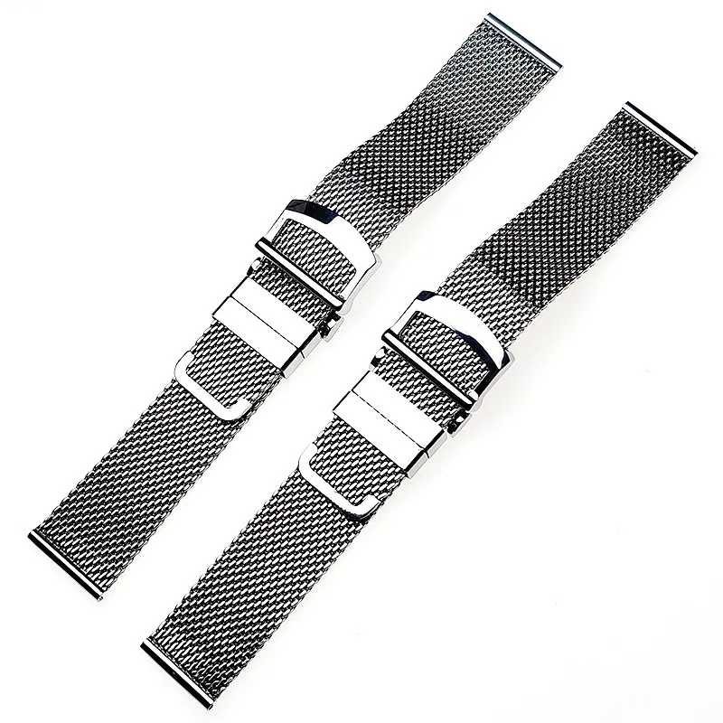 20MM 22MM Silver High-quality Stainless Steel Pilot Folding Buckle Milan Mesh Strap with With Quick Release Spring Bar