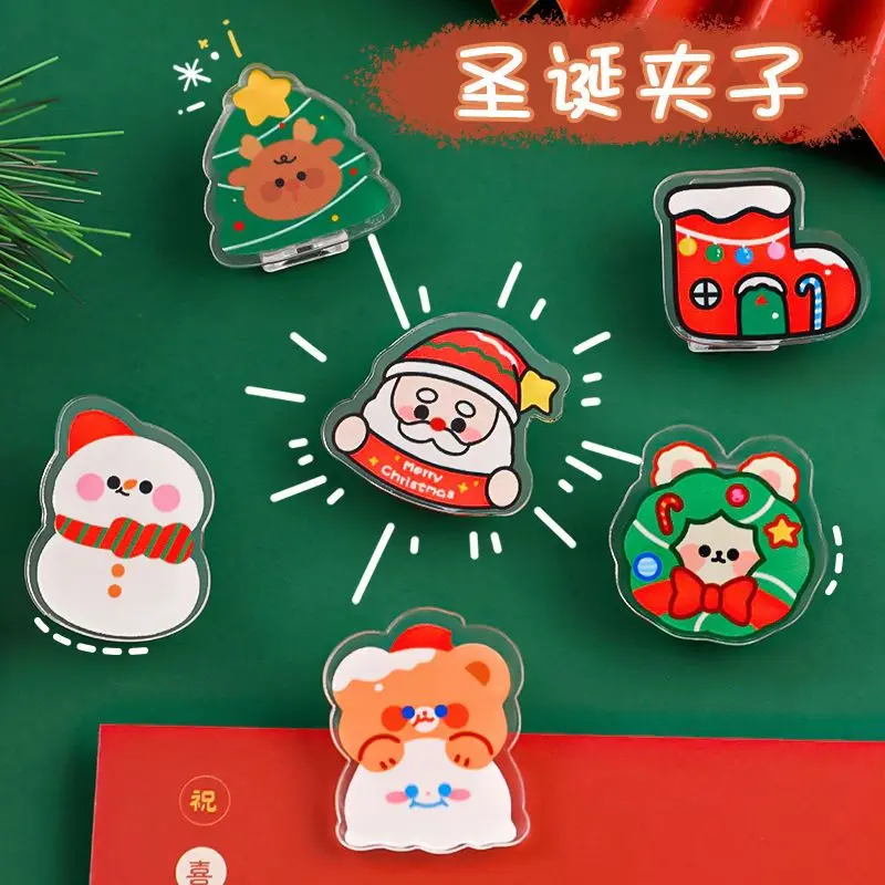 

6Pcs/set Christmas PP Clip Acrylic Book Paper Sheet Clips Stationery Folder Clips Study Binder Clips School Office Supplies