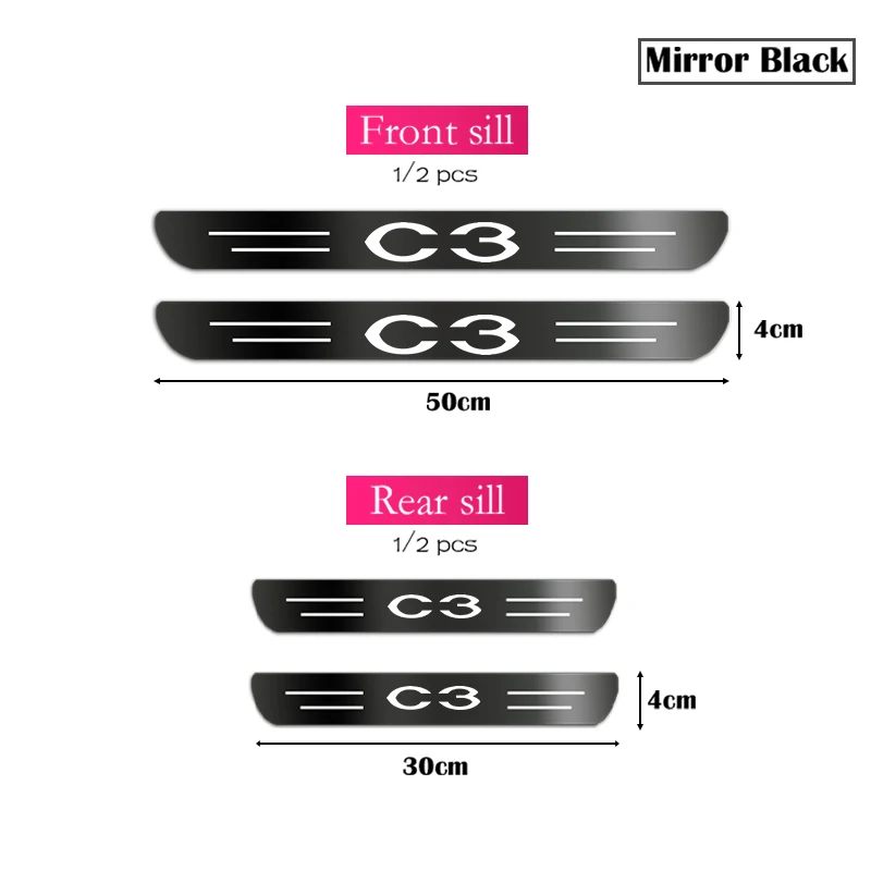 

4 шт., автомобильная полоса на порог из нержавеющей стали, 3D металлическая матовая черная наклейка на порог, защитная декоративная полоса для Citroen C3