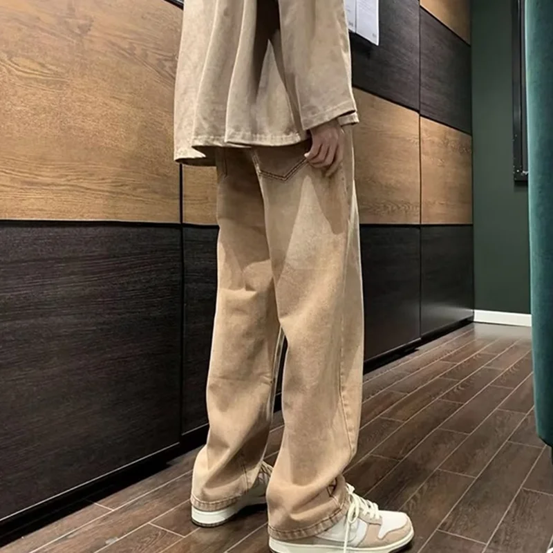 Streetwear Men 2022 Fashion New Pattern Vintage Recreational Blue Jeans Loose Straight Cylinder Broad Leg Trousers Autumn Female